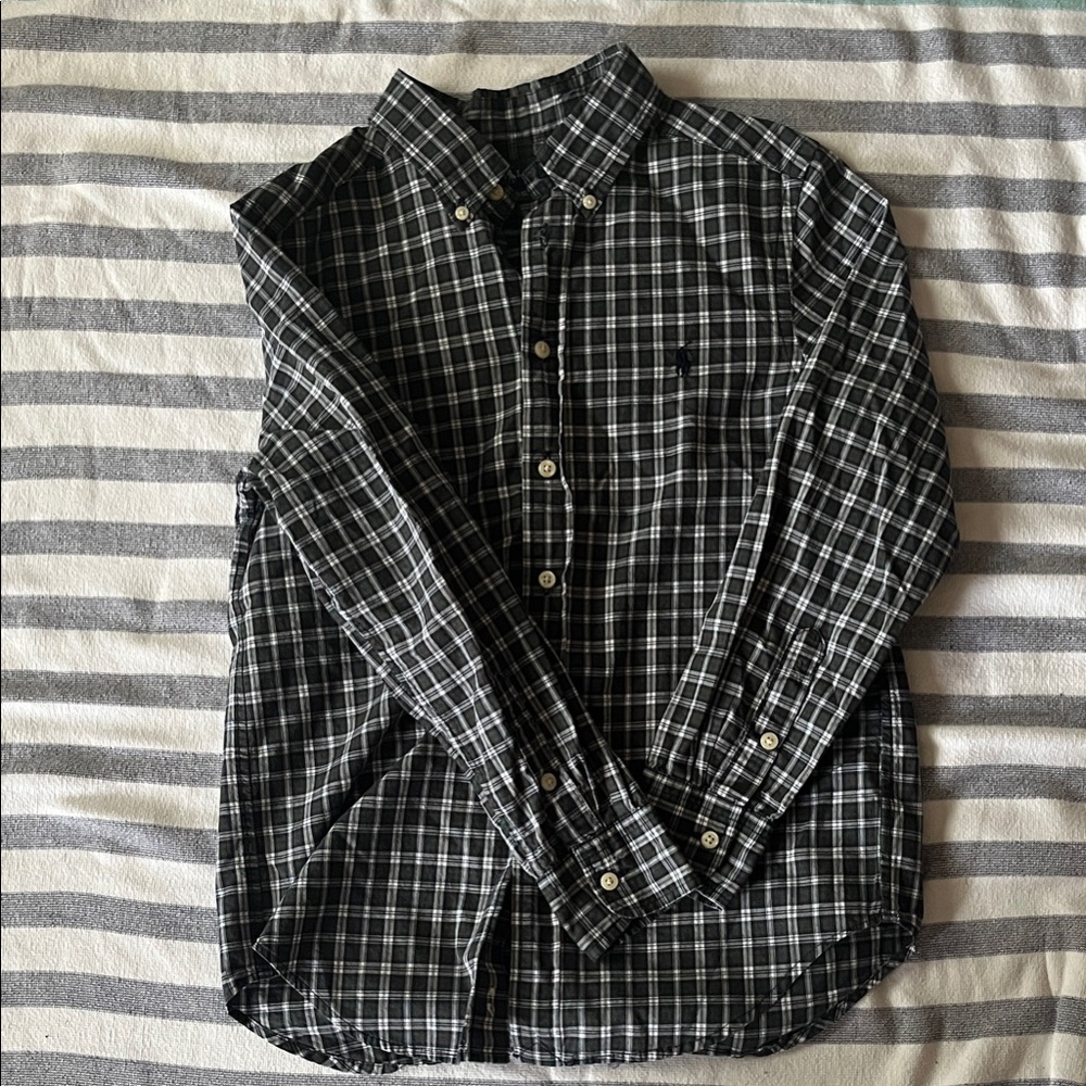 Ralph Lauren Navy, Green and White Plaid Shirt